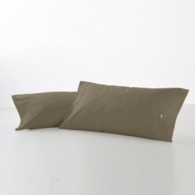 Funda de almohada percal visón dos piezas abertura lateral