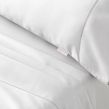 Juego de sábanas algodón orgánico con vainica color blanco - Qutun - Detalle vainica