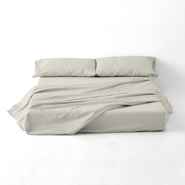 ESTELIA - Juego de sábanas 100% algodón natural color blanco - Cama de 120  (3 piezas) - 144 hilos - Suave y transpirable