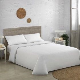 Juego funda nórdica algodón orgánico 200 hilos blanco escena de cama